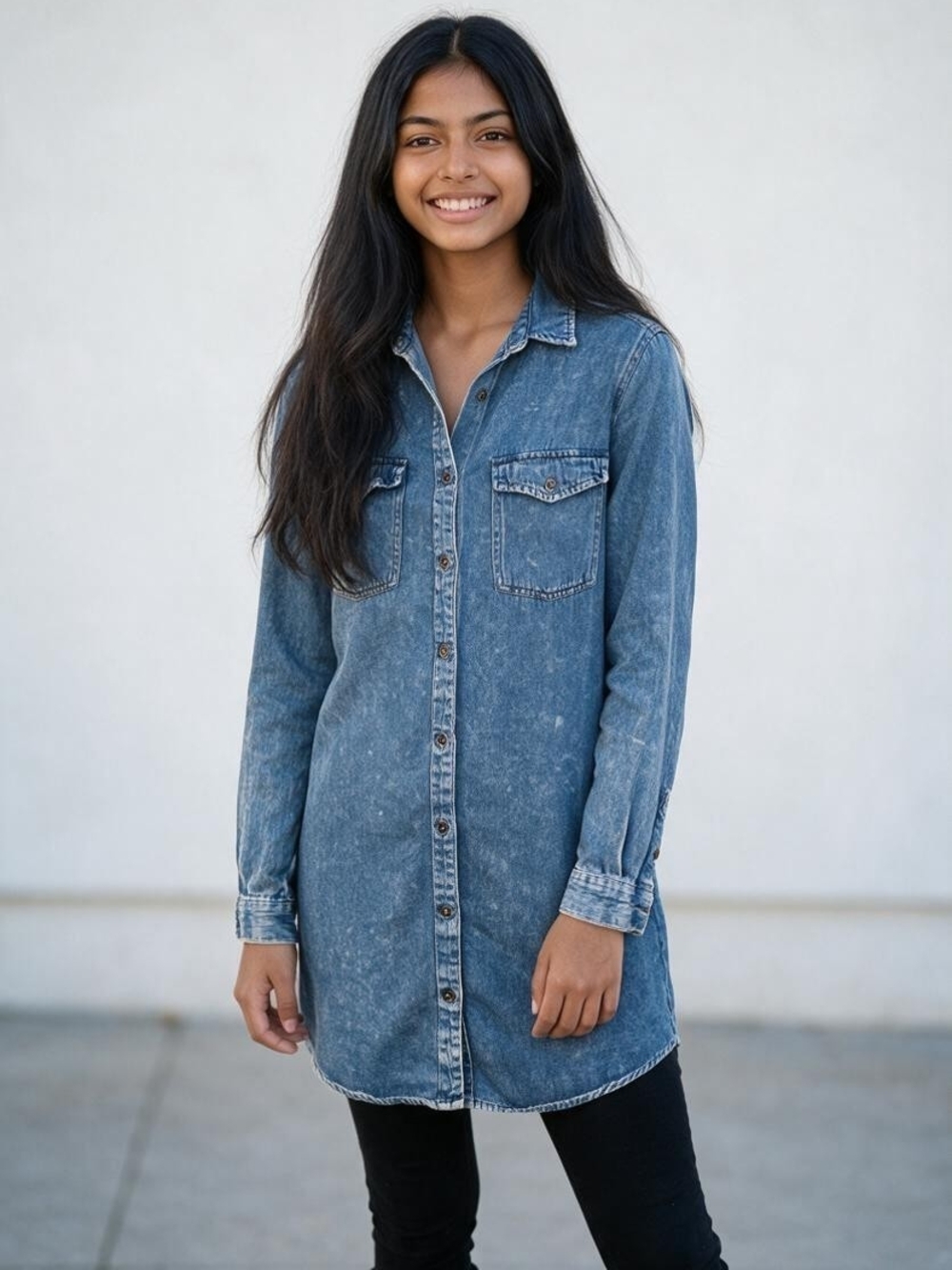 Forever 21 Denim Long Shirt - Medium